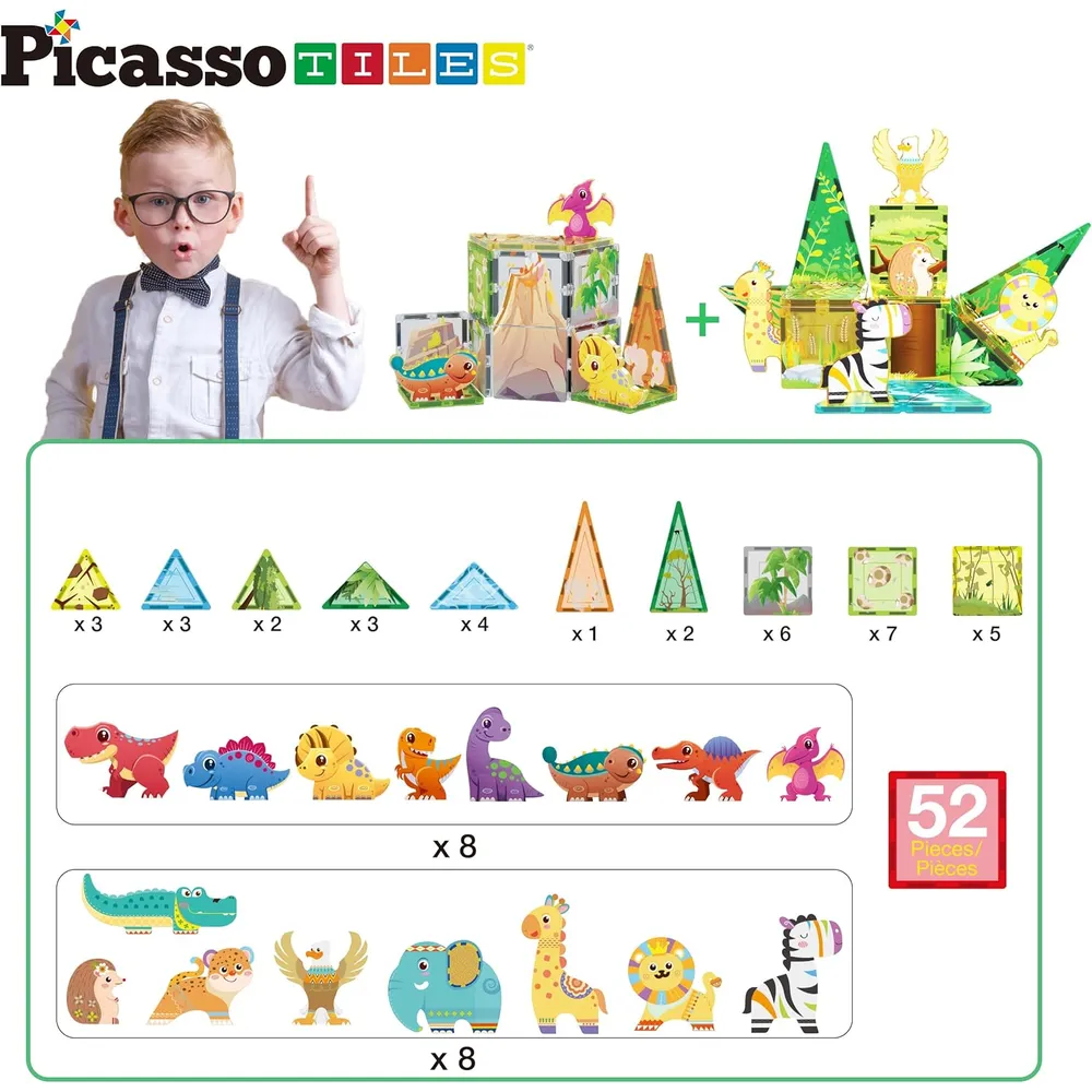 BLOQUES MAGNÉTICOS DINOSAURIOS Y SAFARI PTQ28 PICASSOTILES