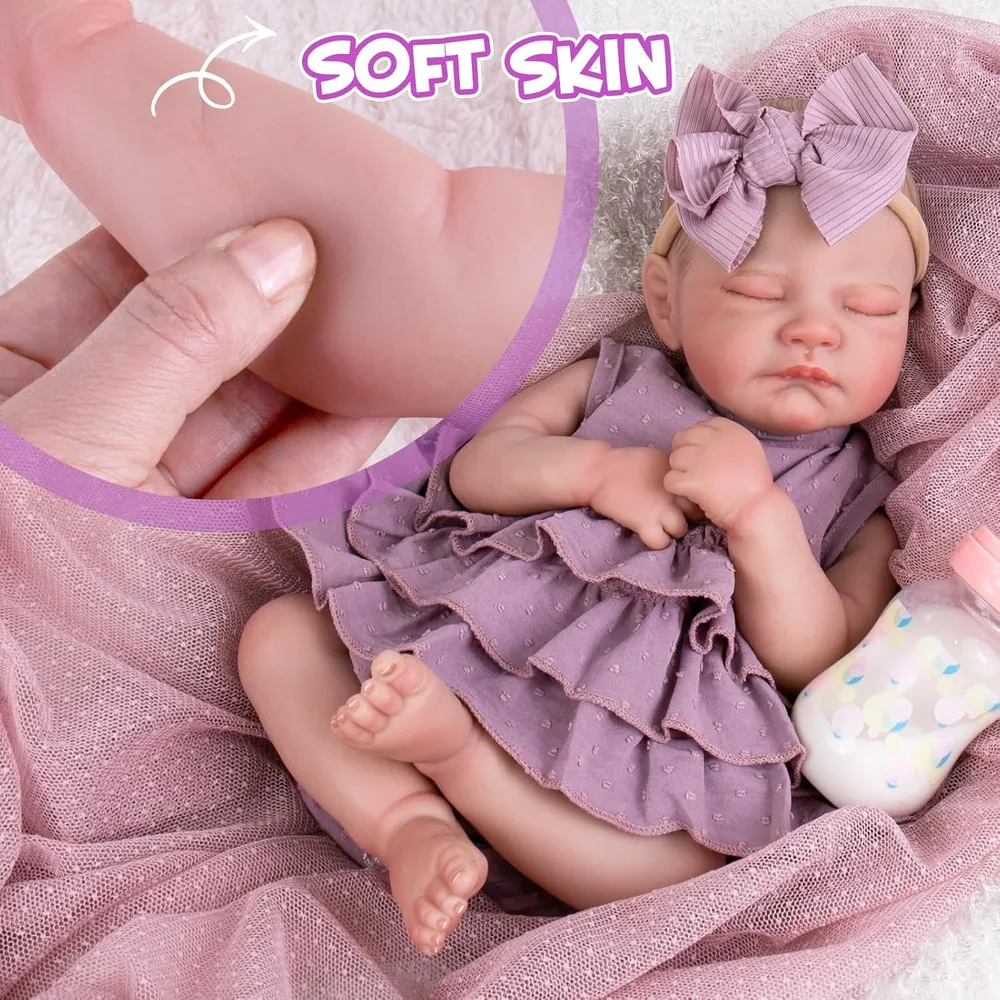 MUÑECA AORI BEBÉ REBORN 20" / 51 CM CON KIT DE ALIMENTACIÓN | PÚRPURA