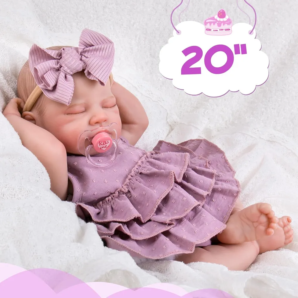 MUÑECA AORI BEBÉ REBORN 20" / 51 CM CON KIT DE ALIMENTACIÓN | PÚRPURA