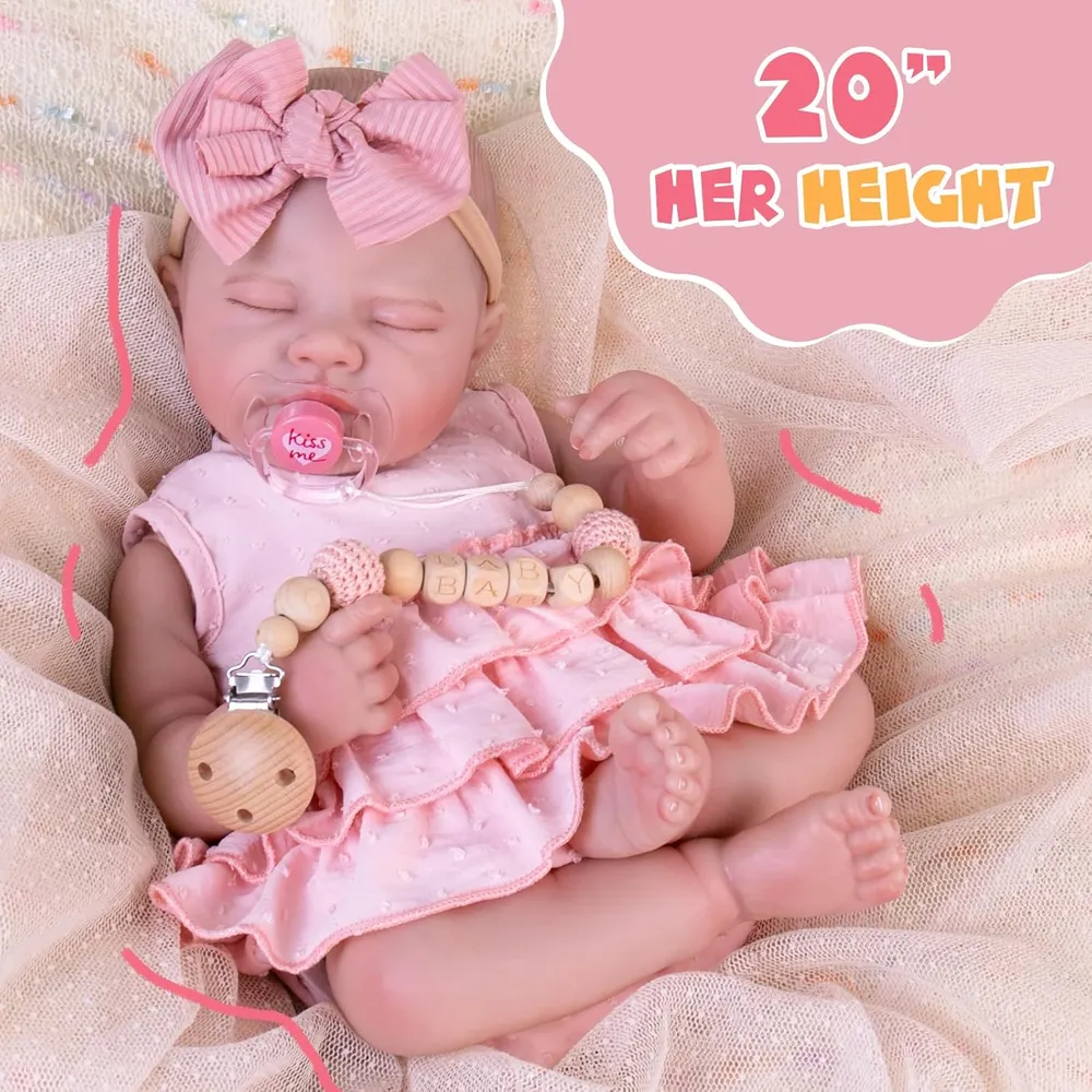 MUÑECA AORI BEBÉ REBORN 20" / 51 CM CON KIT DE ALIMENTACIÓN | ROSA