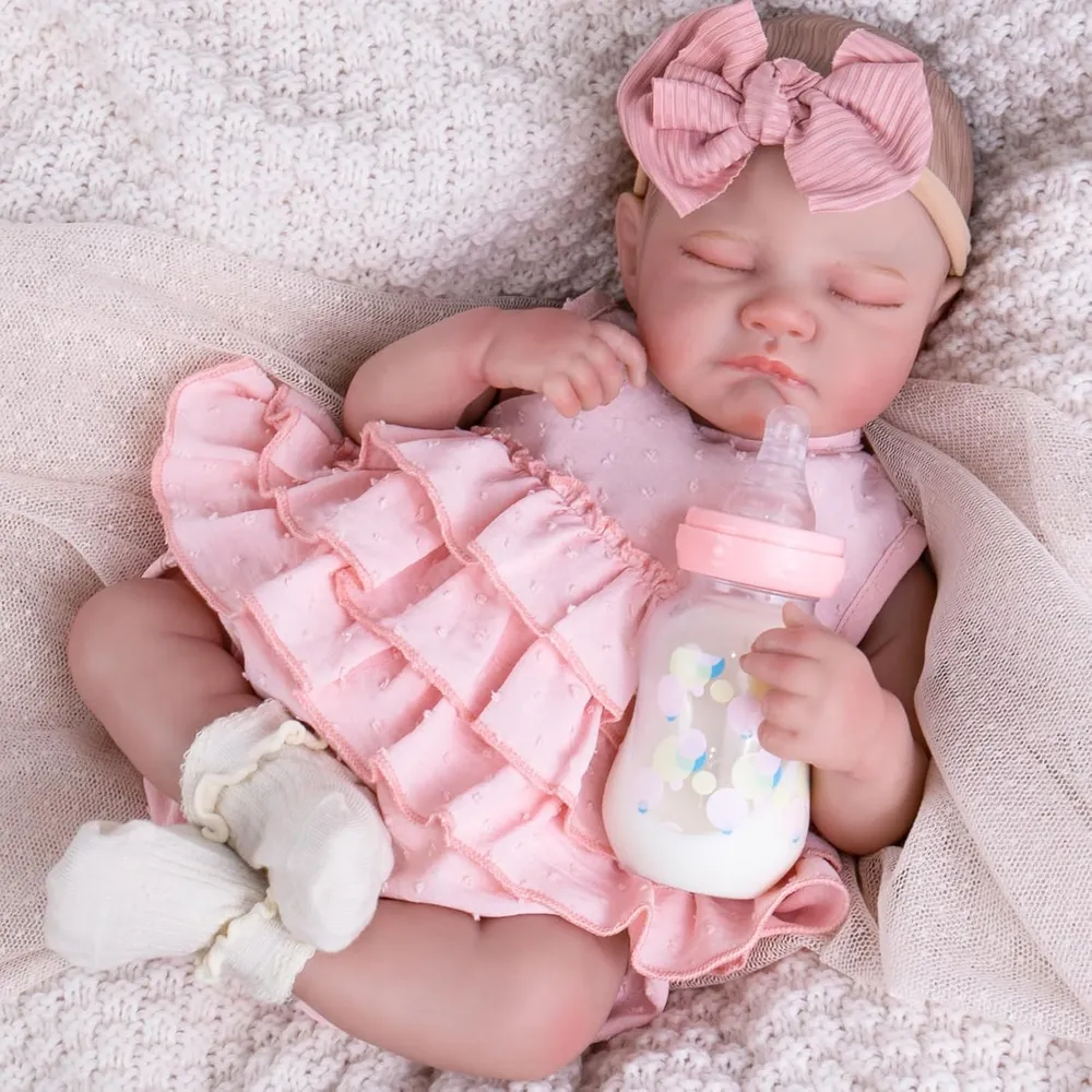 MUÑECA AORI BEBÉ REBORN 20" DURMIENDO | ROSA CLARO