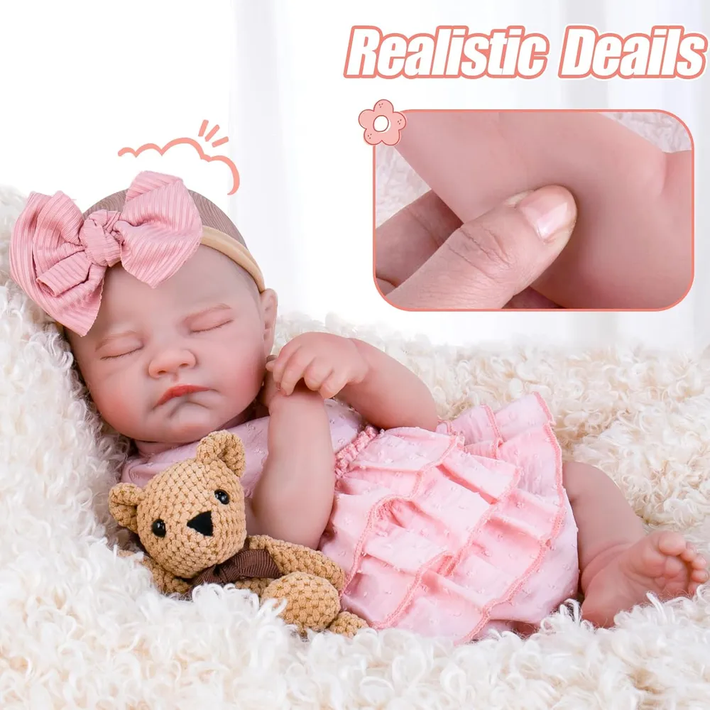MUÑECA AORI BEBÉ REBORN 20" DURMIENDO | ROSA CLARO