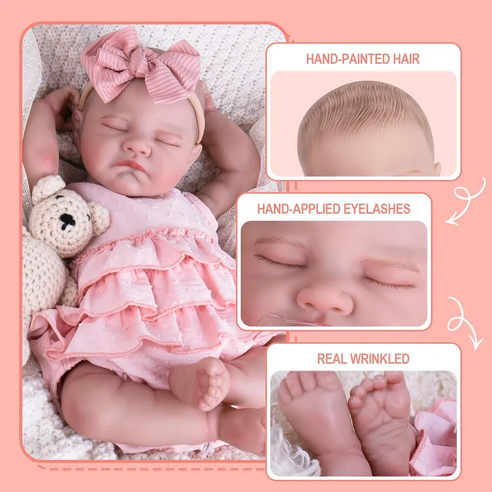 MUÑECA AORI BEBÉ REBORN 20" DURMIENDO | ROSA CLARO