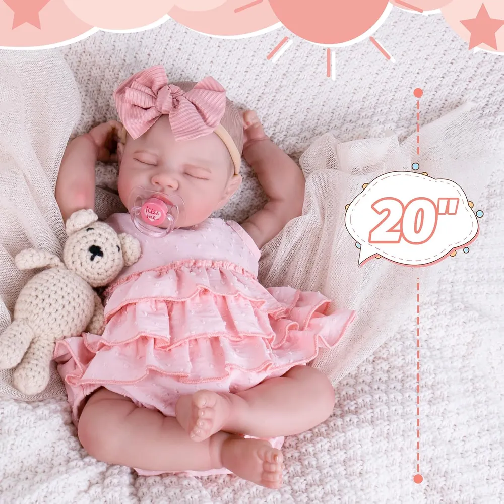 MUÑECA AORI BEBÉ REBORN 20" DURMIENDO | ROSA CLARO