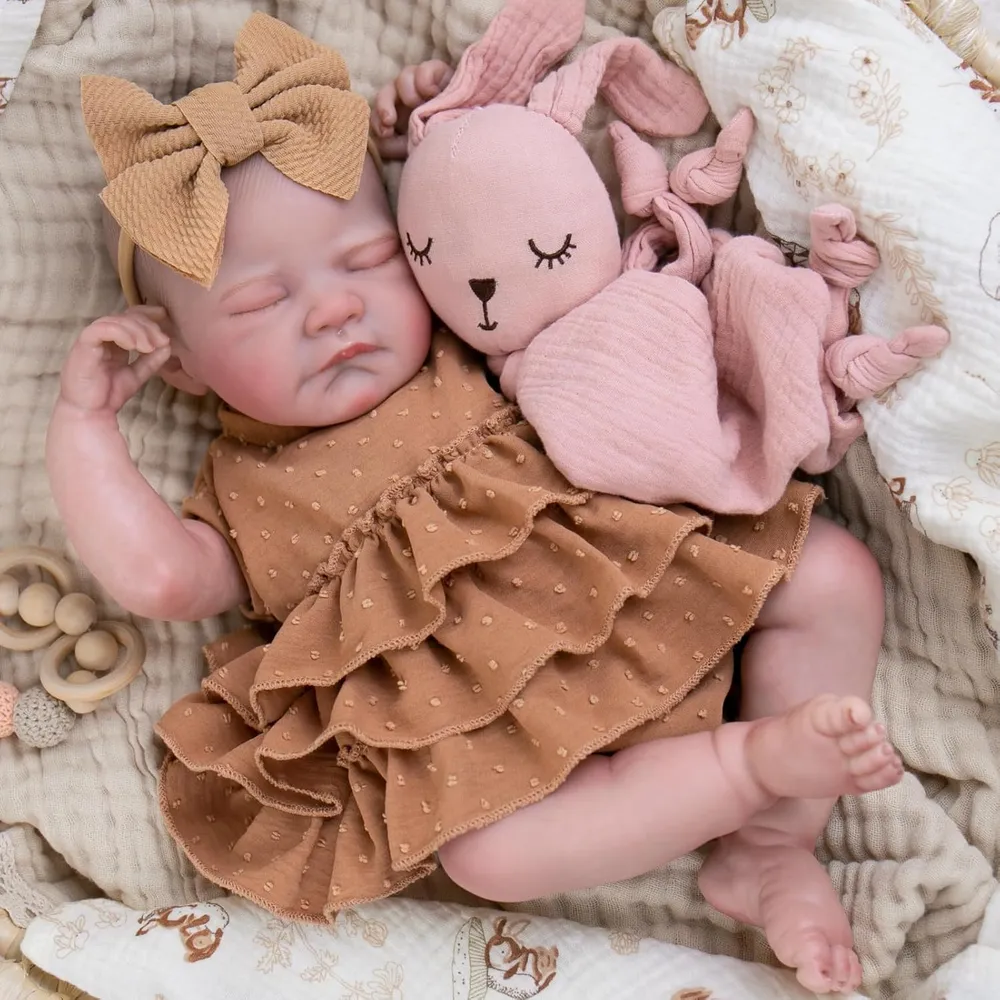 AORI muñeca bebé reborn 20"/51 cm durmiendo con atuendo y kit de alimentación | Café
