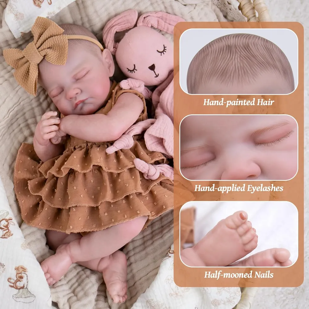 AORI muñeca bebé reborn 20"/51 cm durmiendo con atuendo y kit de alimentación | Café
