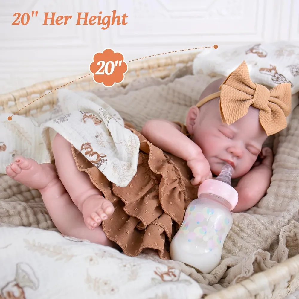 AORI muñeca bebé reborn 20"/51 cm durmiendo con atuendo y kit de alimentación | Café