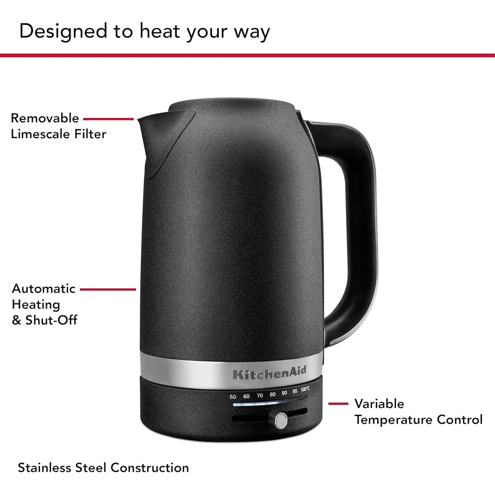 KITCHENAID, HERVIDOR ELÉCTRICO 1.7 L CON CONTROL DE TEMPERATURA | NEGRO