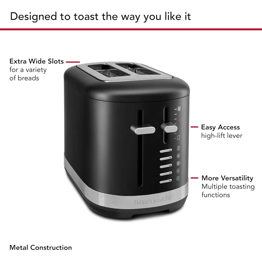 KITCHENAID, TOSTADORA AUTOMÁTICA 2 REBANADAS RANURAS EXTRA ANCHAS | NEGRO MATE
