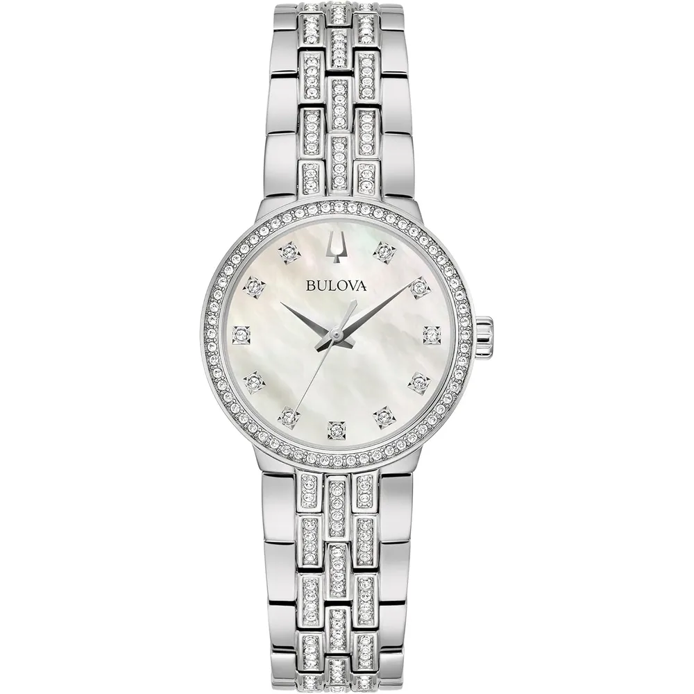 Conjunto Bulova mujer acero cuarzo 3 agujas collar | Plata