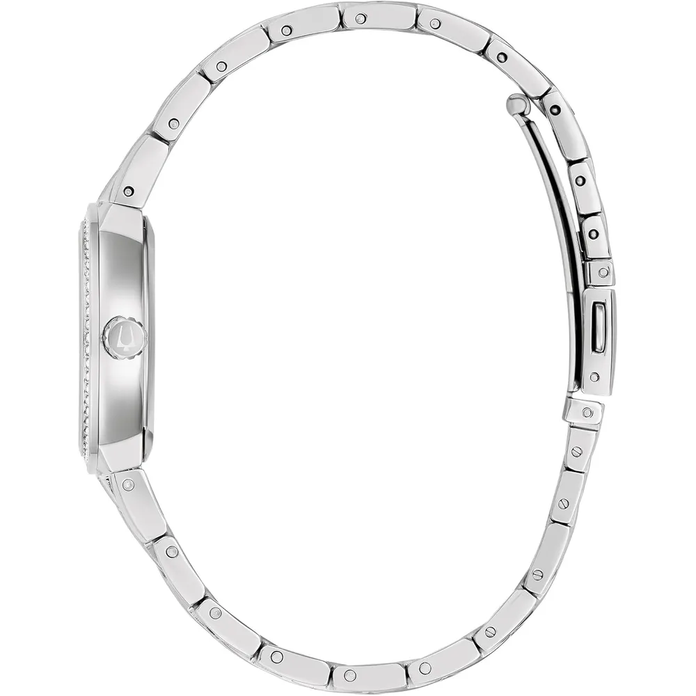 Conjunto Bulova mujer acero cuarzo 3 agujas collar | Plata