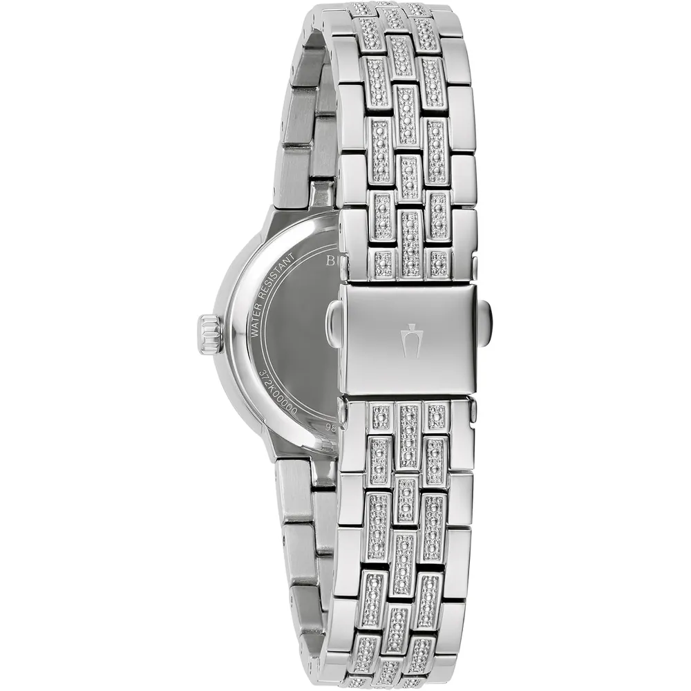 Conjunto Bulova mujer acero cuarzo 3 agujas collar | Plata