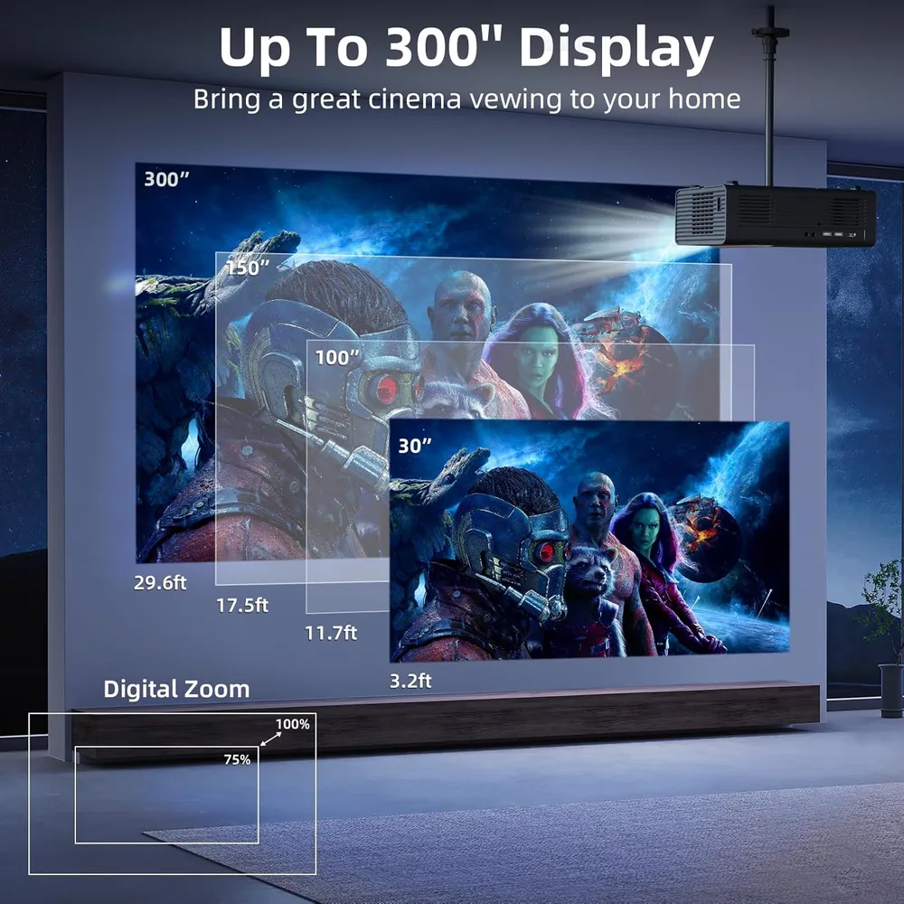 PROYECTOR FUDONI 1080P WIFI Y BLUETOOTH 4K | 20000 LUMEN 300"