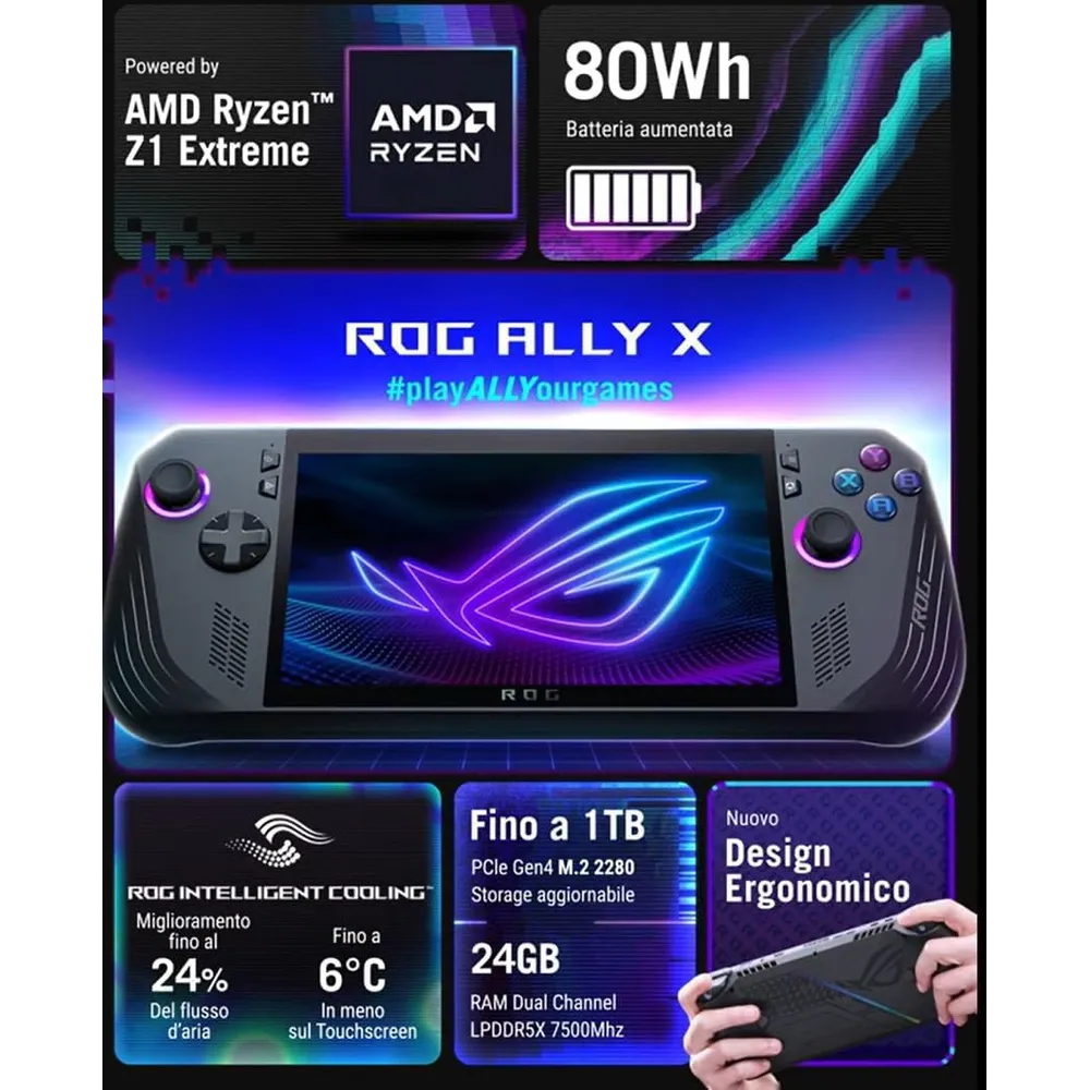 Asus ROG Ally X 7" 120Hz Ryzen Z1 Extreme 24GB RAM 1TB SSD | Negro