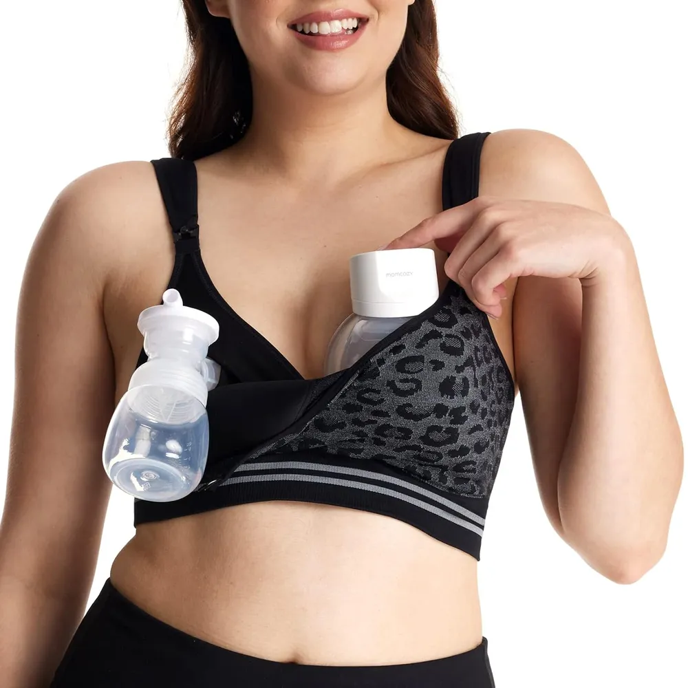 Momcozy brasier de lactancia cómodo | Negro (Leopard Black)