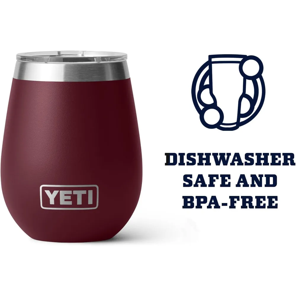 YETI Rambler Vaso de vino de 10 oz de acero inoxidable con tapa MagSlider color guinda