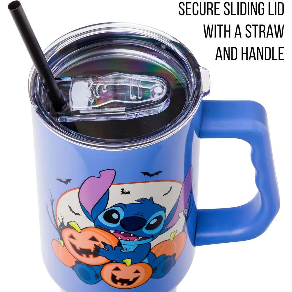Lilo & Stitch | Vaso de acero inóxidable con asa y pajita de 40 OZ | Azul