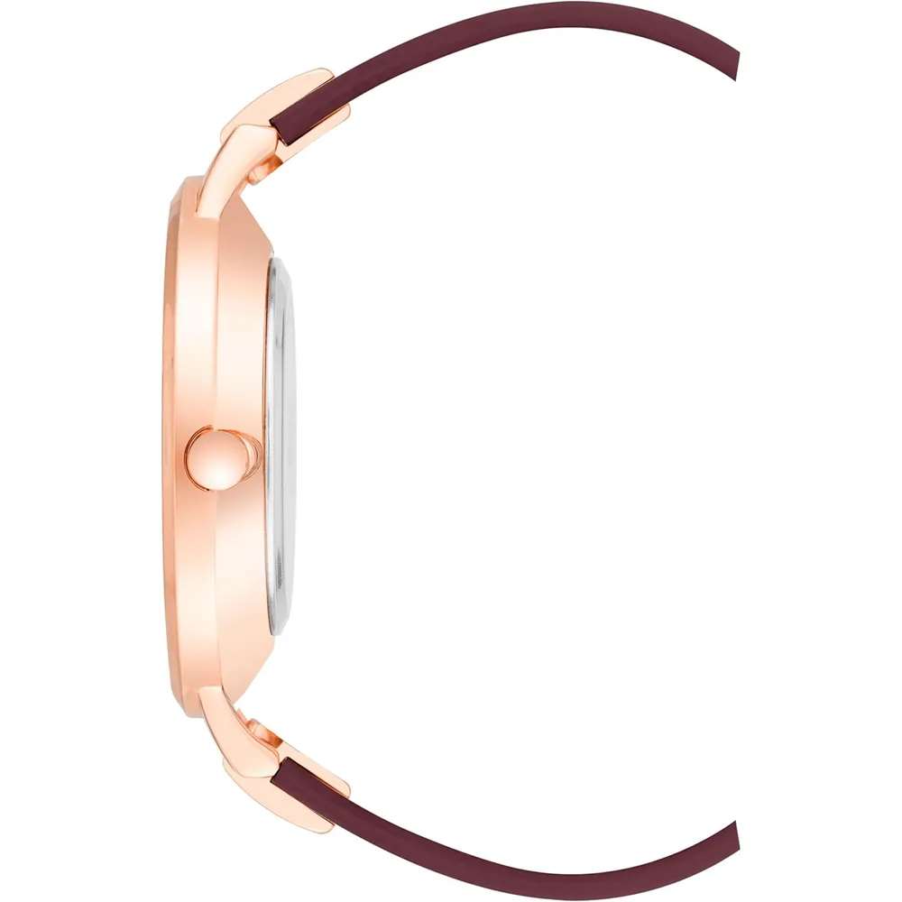 Nine West NW-2044FLBY reloj con esfera decorada y correa lisa para mujer | 38 mm - Oro rosa/Borgoña