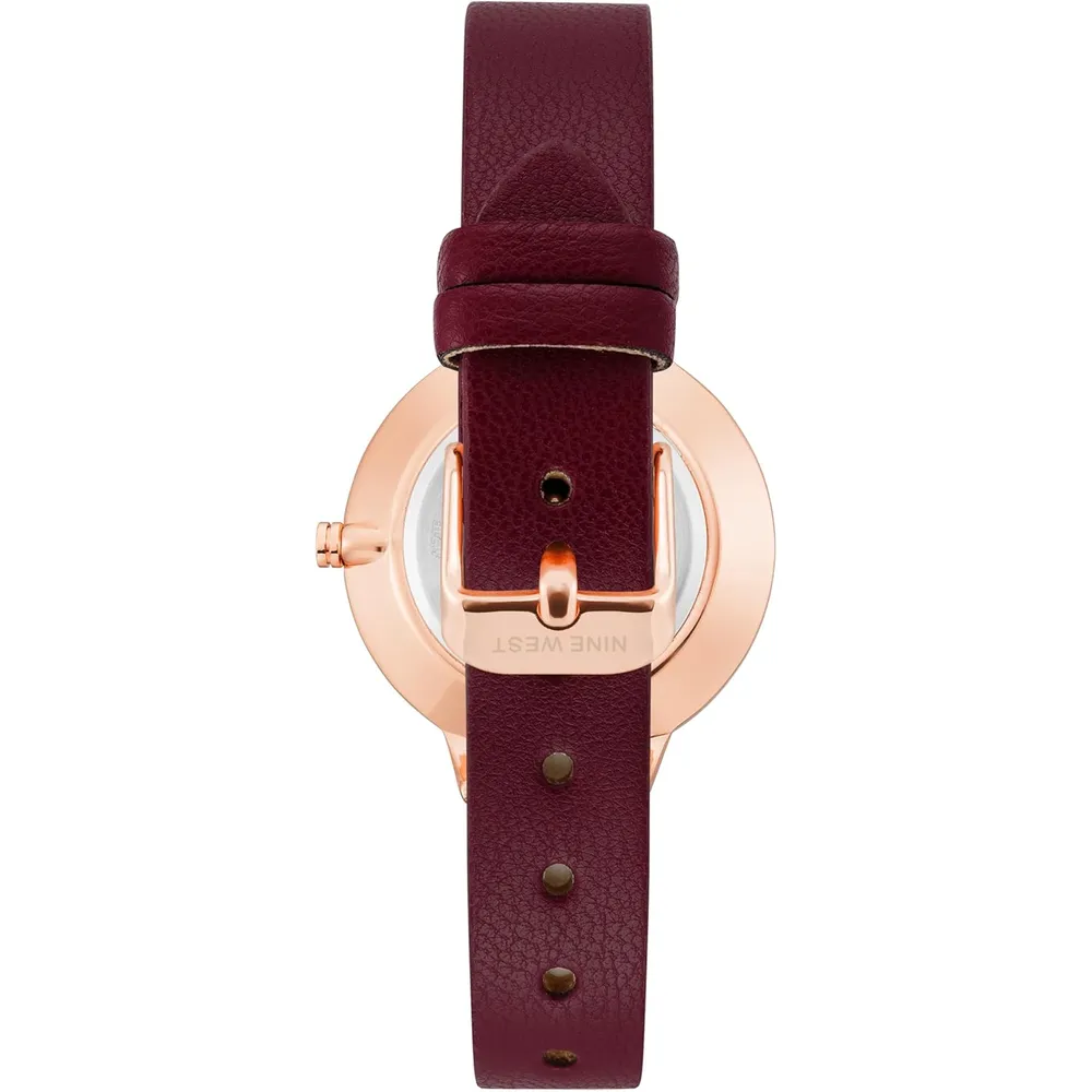 Nine West NW-2044FLBY reloj con esfera decorada y correa lisa para mujer | 38 mm - Oro rosa/Borgoña