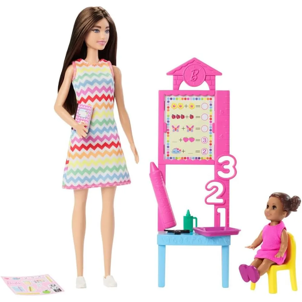 BARBIE MUÑECA MAESTRA MORENA CON NIÑA Y ACCESORIOS