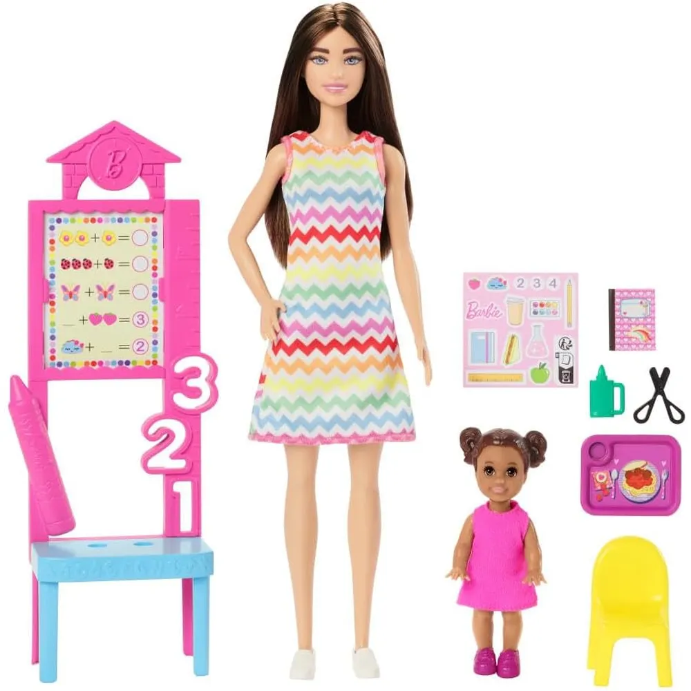 BARBIE MUÑECA MAESTRA MORENA CON NIÑA Y ACCESORIOS