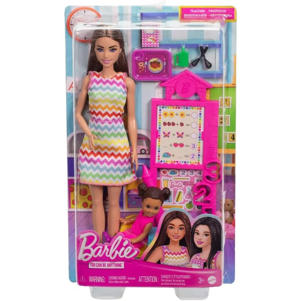 BARBIE MUÑECA MAESTRA MORENA CON NIÑA Y ACCESORIOS