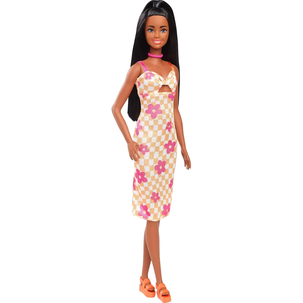 BARBIE FASHIONISTAS 233 MUÑECA VESTIDO CUADROS NARANJA