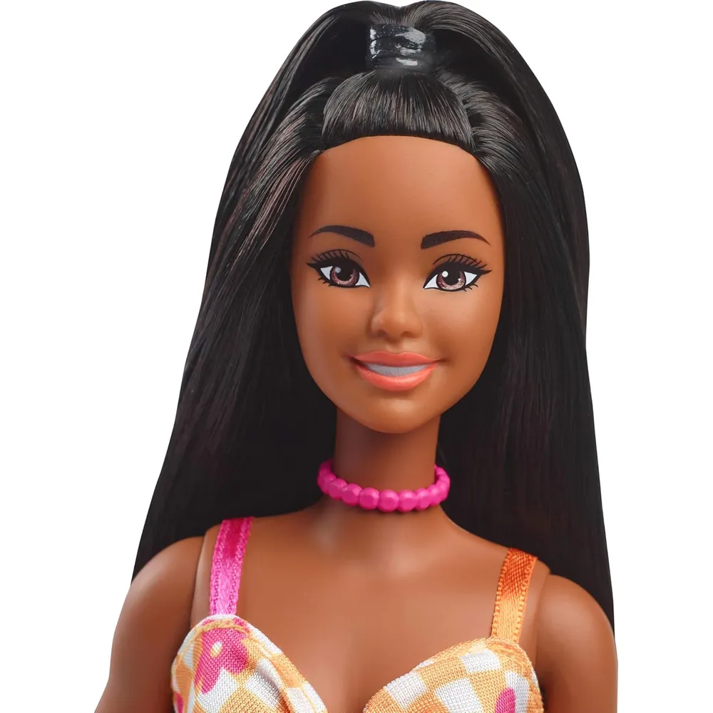 BARBIE FASHIONISTAS 233 MUÑECA VESTIDO CUADROS NARANJA