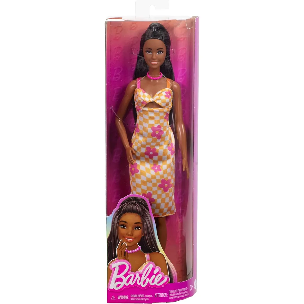BARBIE FASHIONISTAS 233 MUÑECA VESTIDO CUADROS NARANJA