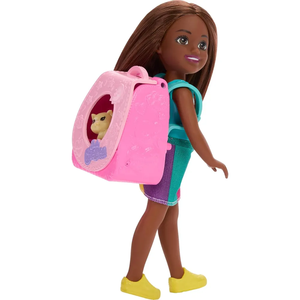 BARBIE CHELSEA MOCHILA GATITO SET CON MUÑECA Y ACCESORIOS