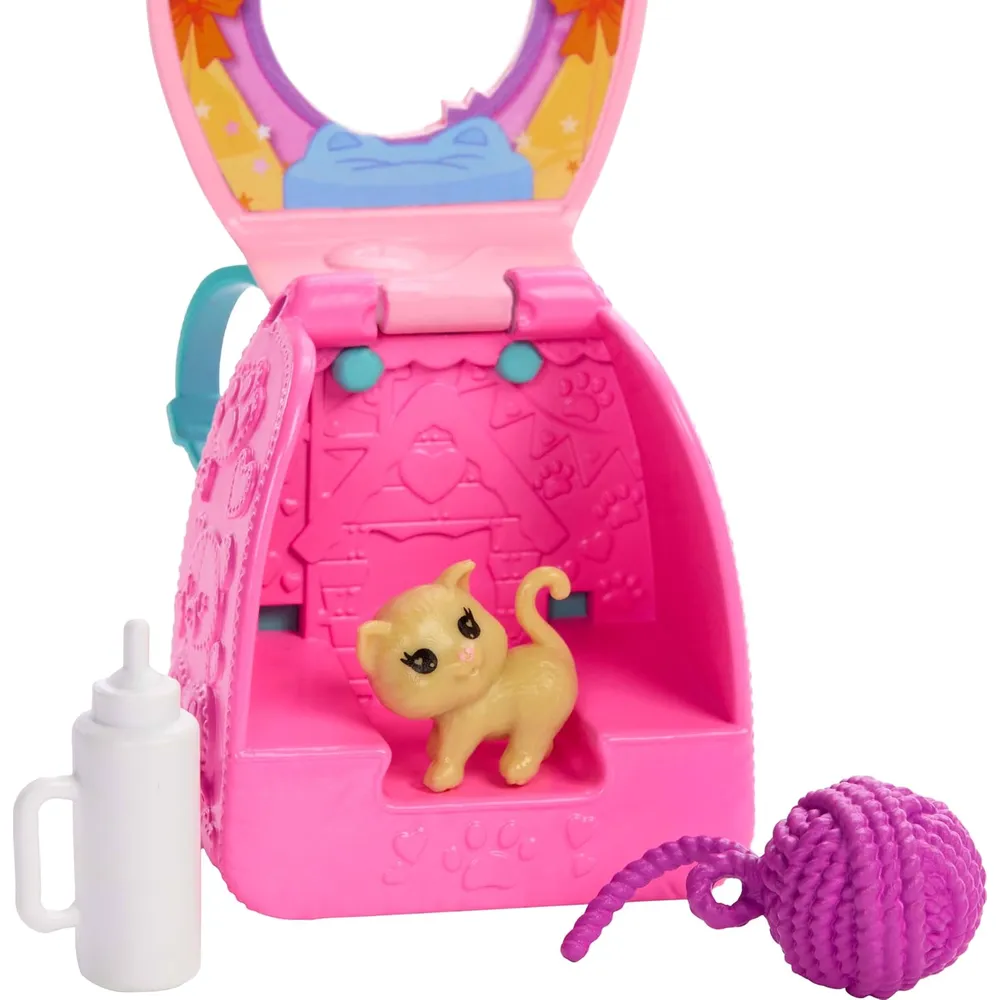 BARBIE CHELSEA MOCHILA GATITO SET CON MUÑECA Y ACCESORIOS