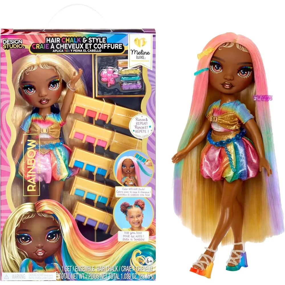 Rainbow High Meline muñeca con tiza para peinar