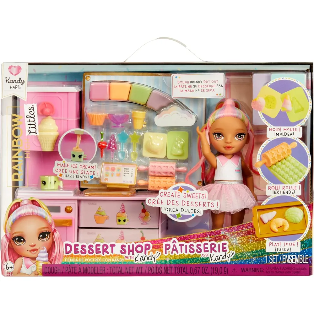 Rainbow High Littles tienda de postres con muñeca