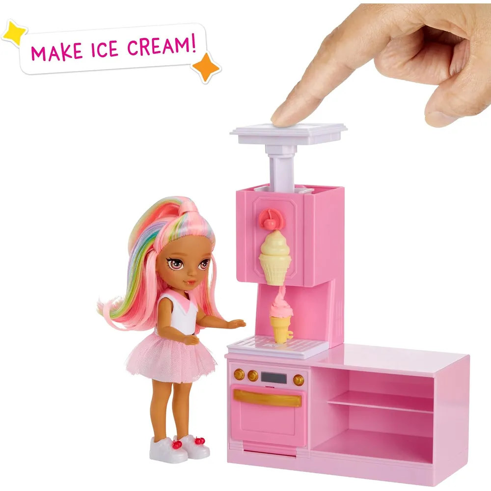 Rainbow High Littles tienda de postres con muñeca