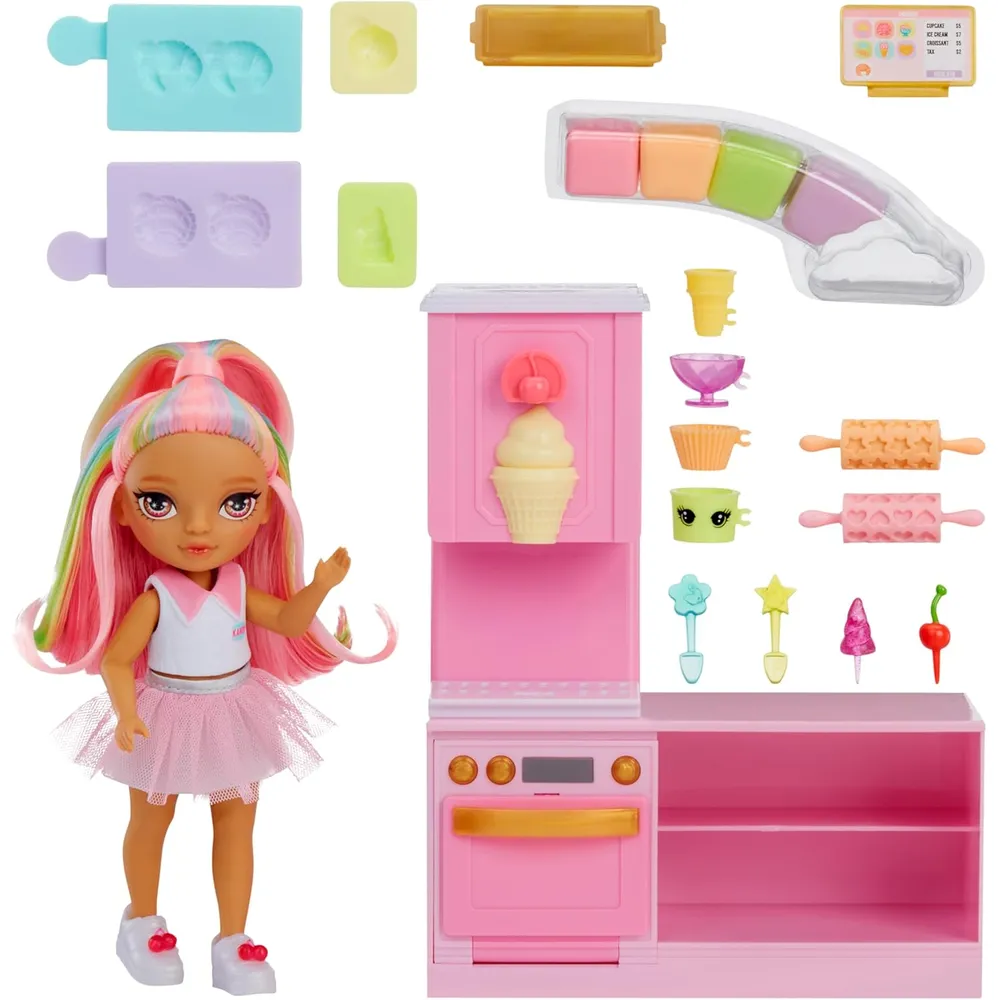 Rainbow High Littles tienda de postres con muñeca