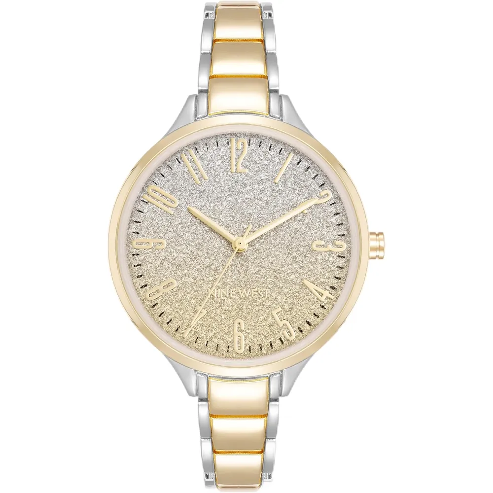 Nine West reloj elegante para damas | 36 mm - Plateado/Oro/purpurina