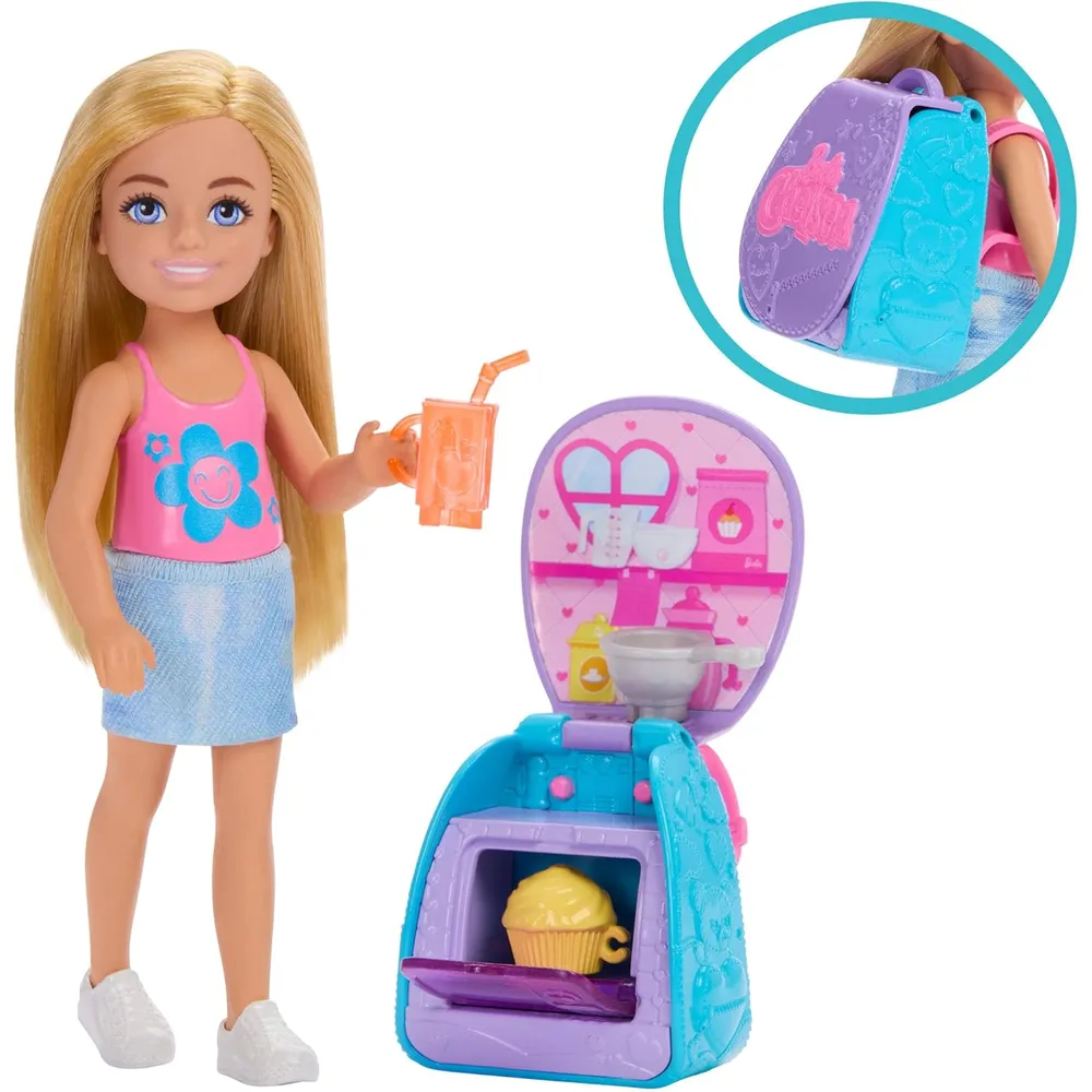 BARBIE CHELSEA MOCHILA CUPCAKES SET DE HORNEADO CON MUÑECA