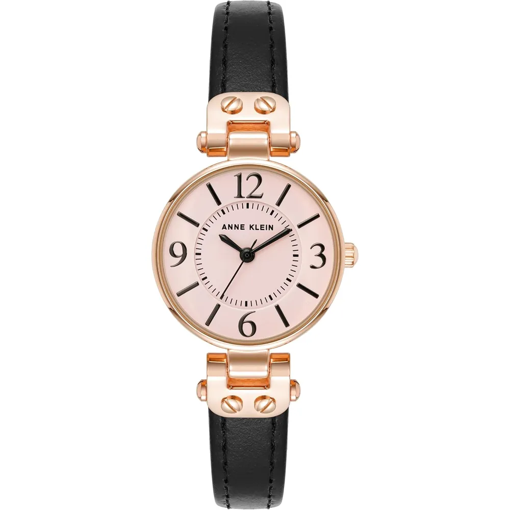 Anne Klein 109442CHHY reloj para mujer con correa de cuero | 45 mm - Negro/Oro Rosa/Rosa