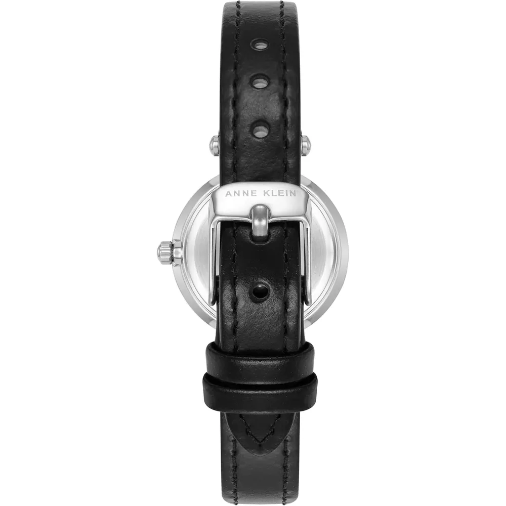 Anne Klein 109442CHHY reloj para mujer con correa de cuero | 45 mm - Negro/Plata/Aguamarina