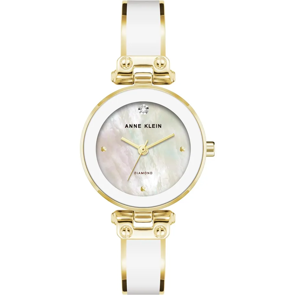 Anne Klein AK/1980BKGB reloj para mujer con diamante y pulsera tipo brazalete | 28 mm - Blanco/Dorado