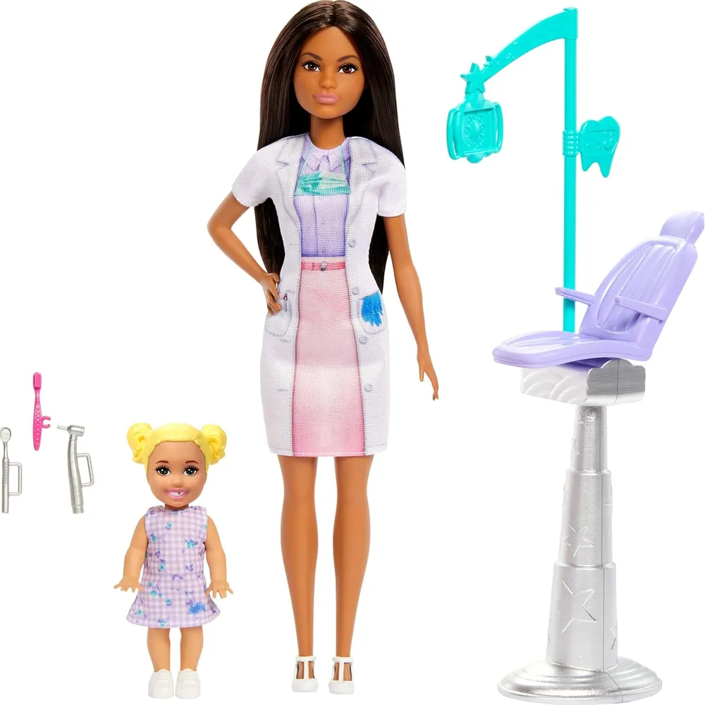 BARBIE DENTISTA SET CON MUÑECA RUBIA Y ACCESORIOS MÉDICOS
