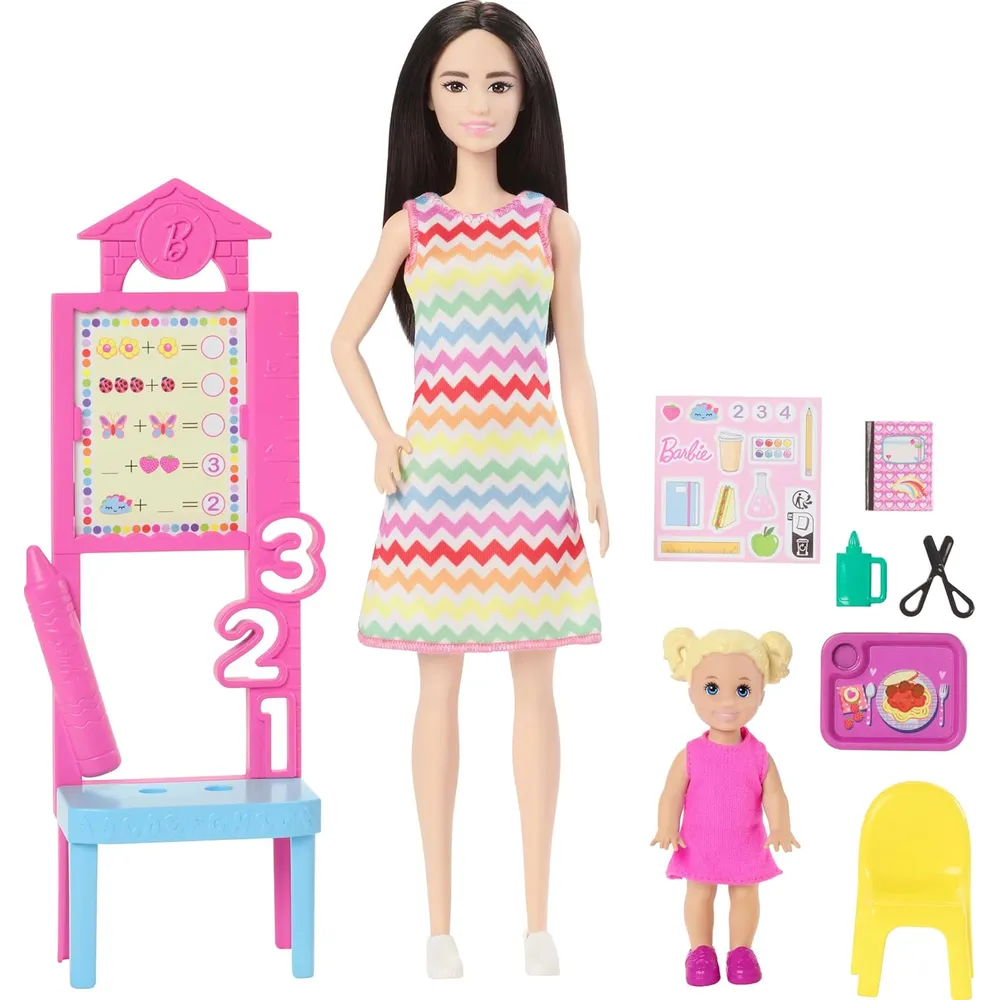 BARBIE MAESTRA SET CON MUÑECA RUBIA Y ACCESORIOS ESCOLARES