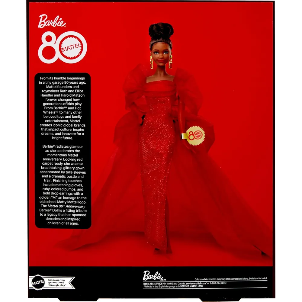 BARBIE SIGNATURE 80 ANIVERSARIO MUÑECA MORENA VESTIDO ROJO