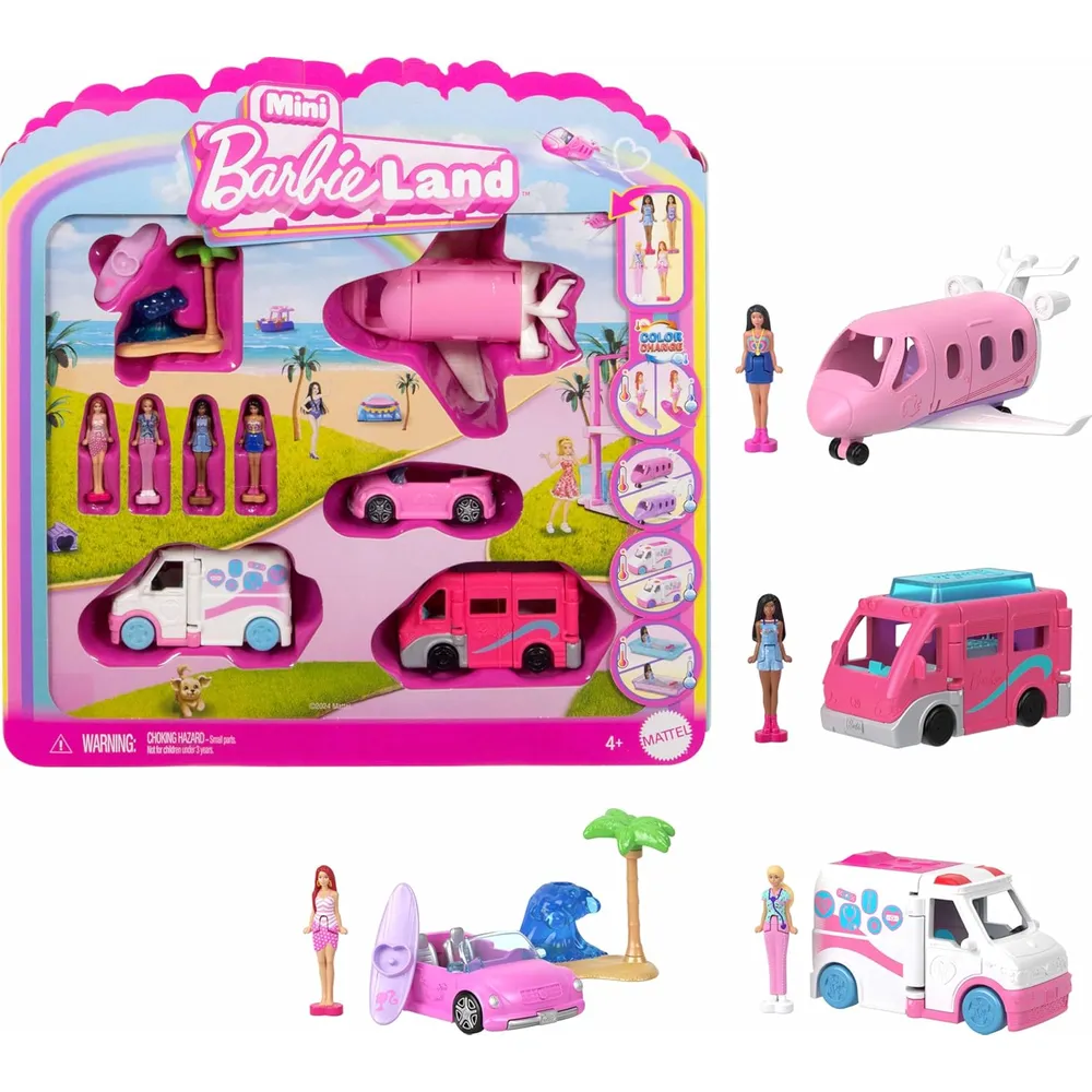 BARBIE MINI BARBIELAND AVIONETA PACK 4 MUÑECAS Y VEHÍCULOS