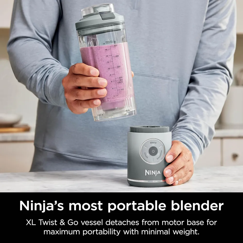 NINJA BLAST MAX LICUADORA PORTÁTIL TWIST & GO 22 OZ / 650 ML | PLATEADO