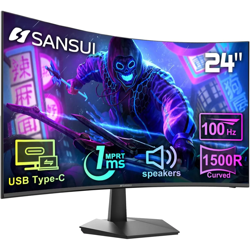 Sansui 24" FHD 100 Hz Curvo 1500R 1 ms USB-C HDR VESA Parlantes