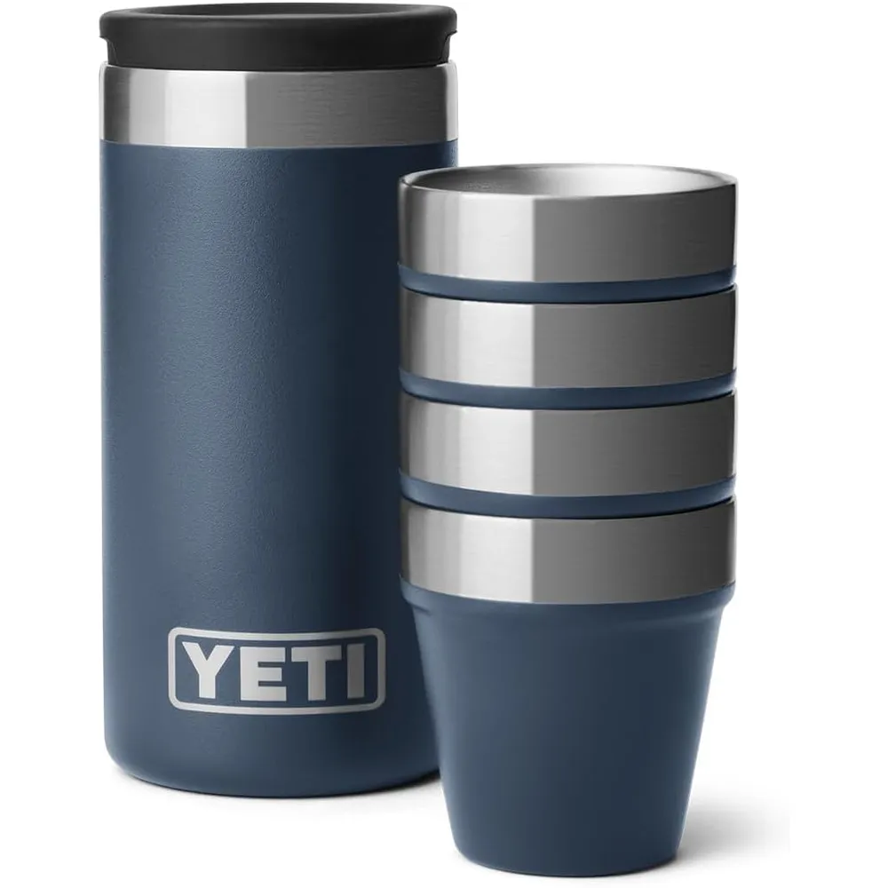 YETI Rambler Juego de 4 vasos de chupito con estuche de transporte color azul marino