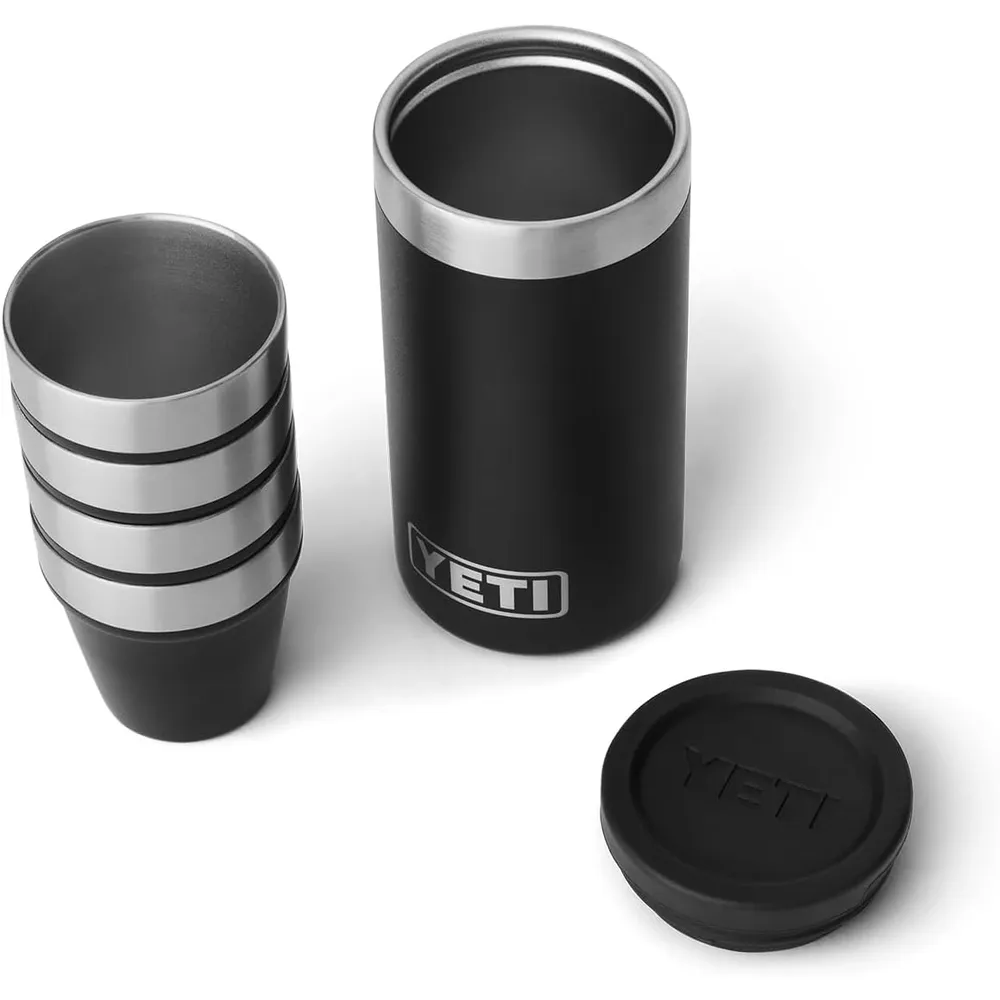 YETI Rambler Juego de 4 vasos de chupito con estuche de transporte color negro