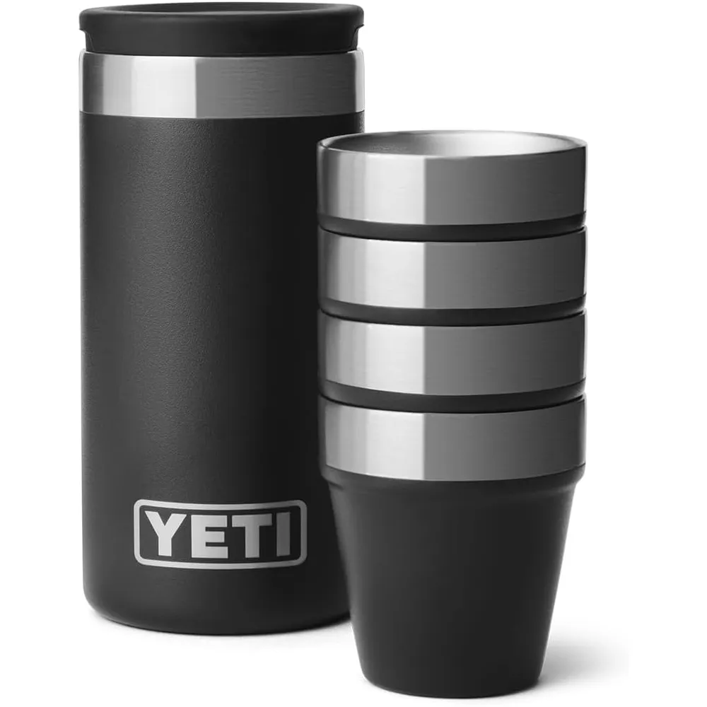 YETI Rambler Juego de 4 vasos de chupito con estuche de transporte color negro
