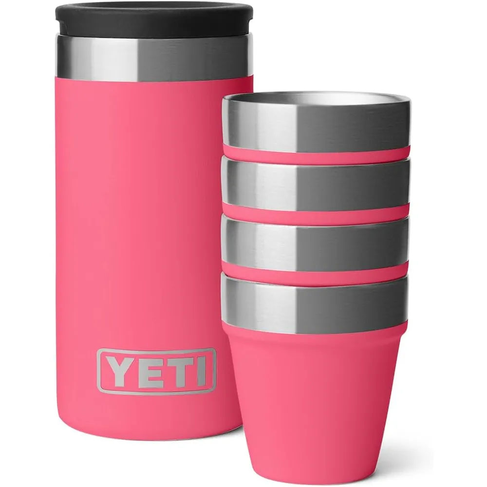 YETI Rambler Juego de 4 vasos de chupito con estuche de transporte color rosado